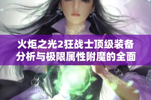 火炬之光2狂战士顶级装备分析与极限属性附魔的全面攻略指南